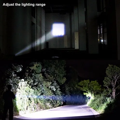Black aluminium alloy telescopic LED flashlight with adjustable focus and carrying clip