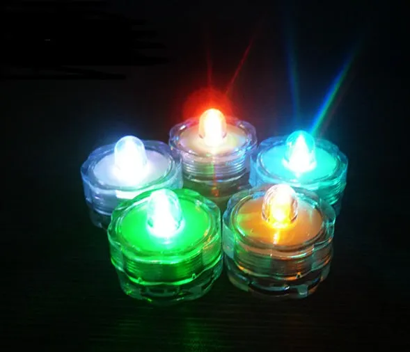 Set of 12 miniature LED waterproof candle lights in 7 colours with round and plum shapes