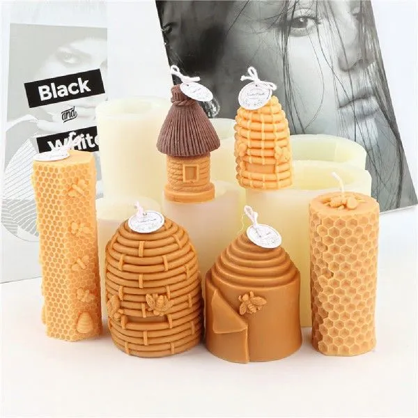 3D honeycomb silicone candle mold in white, irregular shape for DIY scented candles