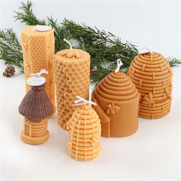 3D honeycomb silicone candle mold in white, irregular shape for DIY scented candles