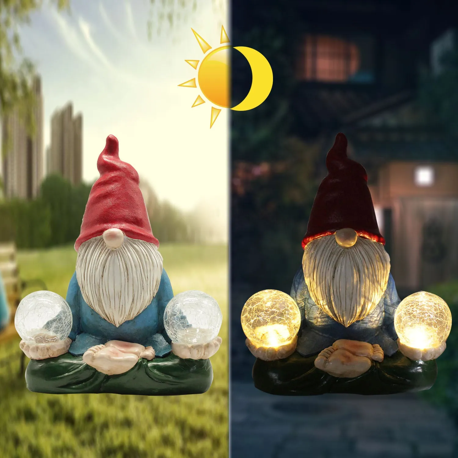 Solar LED resin dwarf doll garden statue with faceless old man design for outdoor decoration
