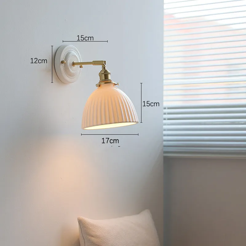 Nordic ceramic shade bedside reading lamp with copper iron body for study or bay window use