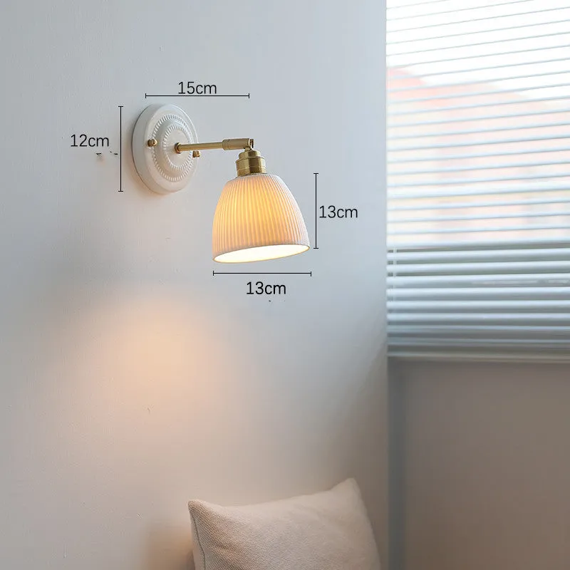 Nordic ceramic shade bedside reading lamp with copper iron body for study or bay window use