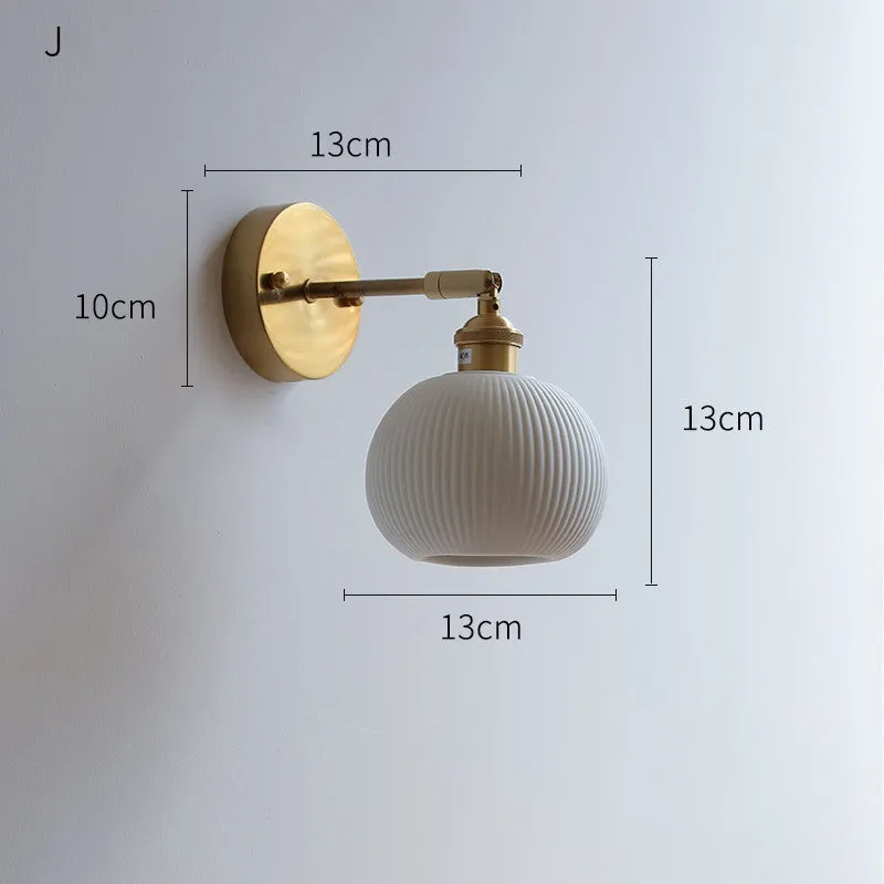 Nordic ceramic shade bedside reading lamp with copper iron body for study or bay window use