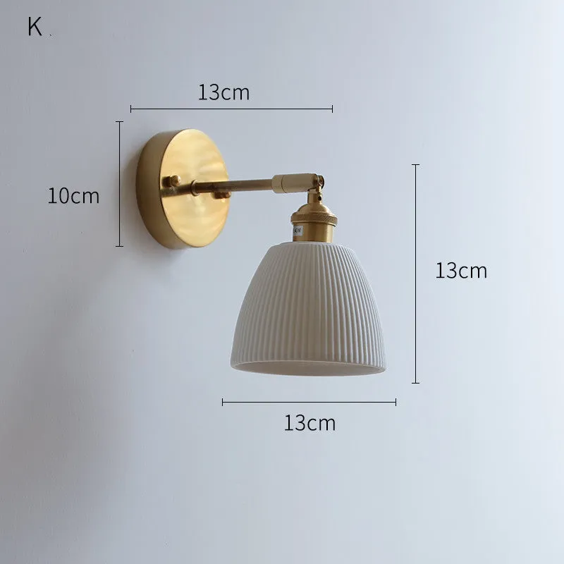 Nordic ceramic shade bedside reading lamp with copper iron body for study or bay window use