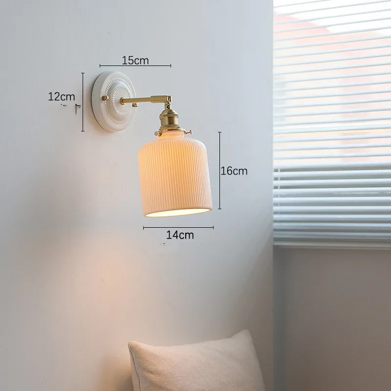 Nordic ceramic shade bedside reading lamp with copper iron body for study or bay window use