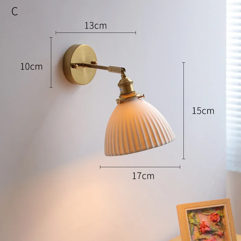 Nordic ceramic shade bedside reading lamp with copper iron body for study or bay window use