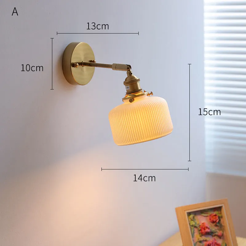 Nordic ceramic shade bedside reading lamp with copper iron body for study or bay window use