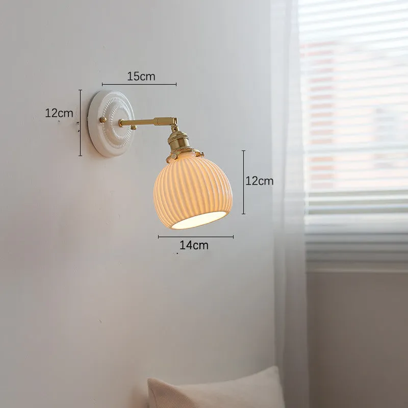 Nordic ceramic shade bedside reading lamp with copper iron body for study or bay window use