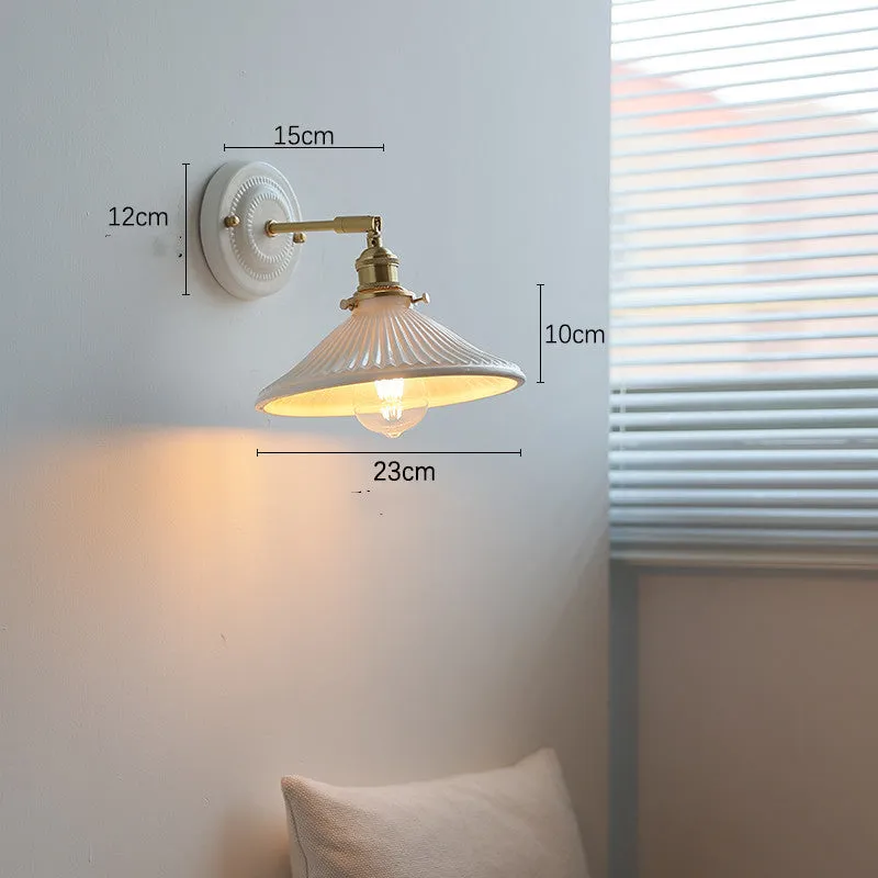 Nordic ceramic shade bedside reading lamp with copper iron body for study or bay window use