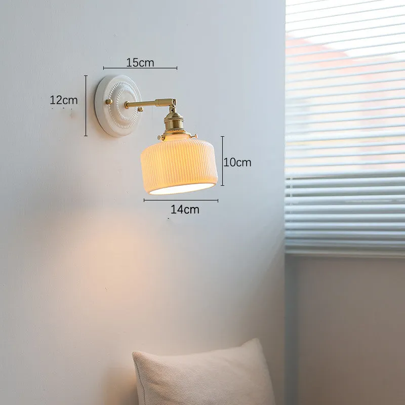 Nordic ceramic shade bedside reading lamp with copper iron body for study or bay window use