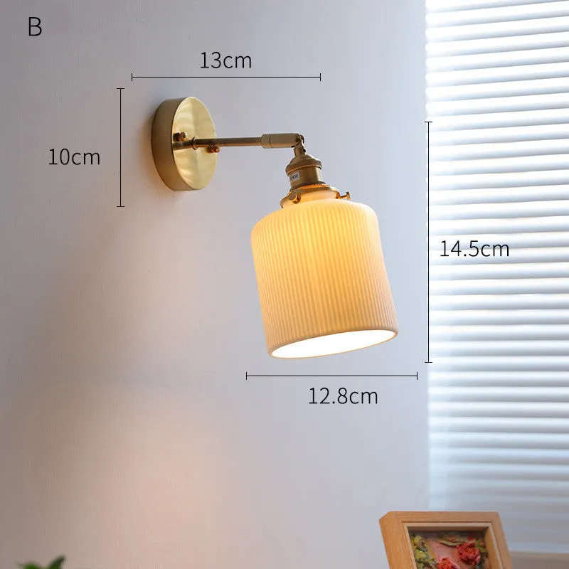 Nordic ceramic shade bedside reading lamp with copper iron body for study or bay window use