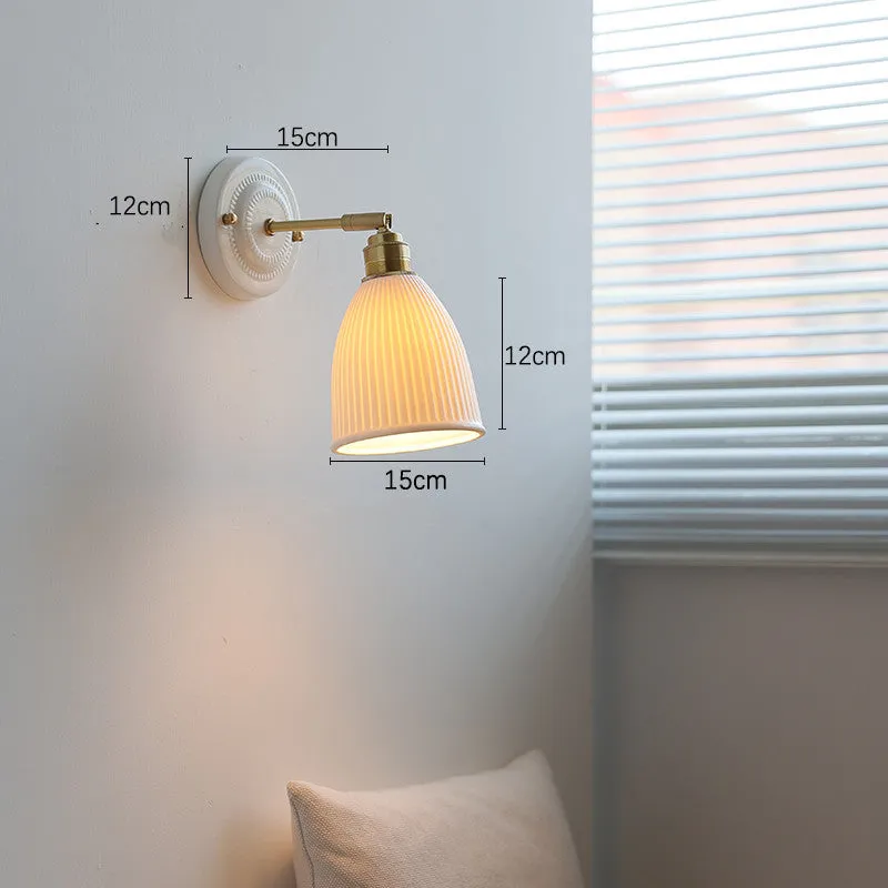 Nordic ceramic shade bedside reading lamp with copper iron body for study or bay window use