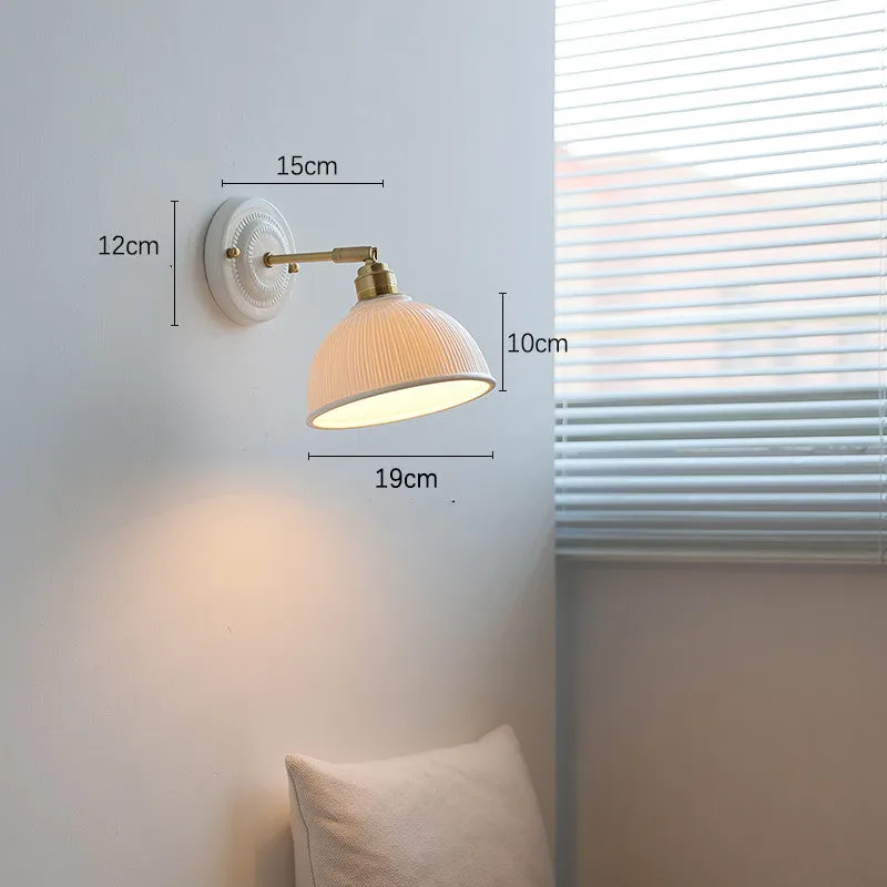 Nordic ceramic shade bedside reading lamp with copper iron body for study or bay window use