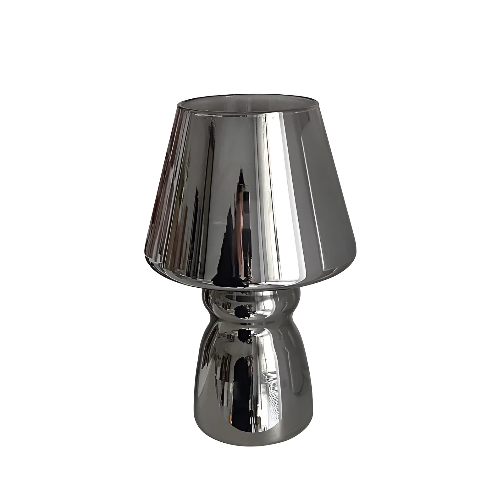 Simple plastic table lamp in soot colour, 16x25cm, for desk or bedside use