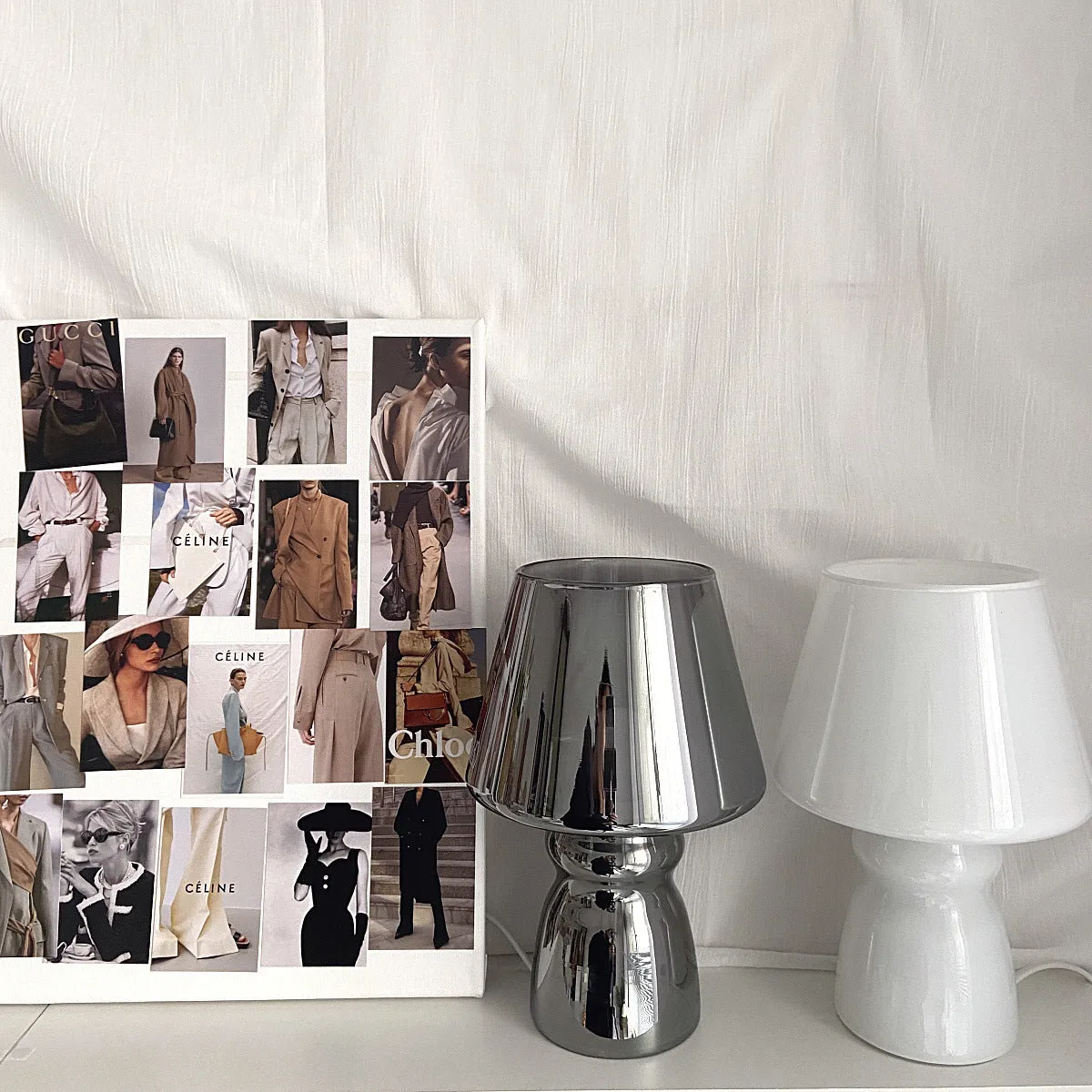 Simple plastic table lamp in soot colour, 16x25cm, for desk or bedside use