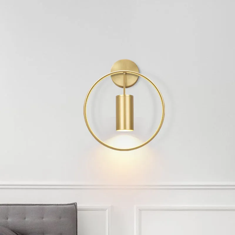 Round iron wall lamp with LED in golden finish, 280mm diameter