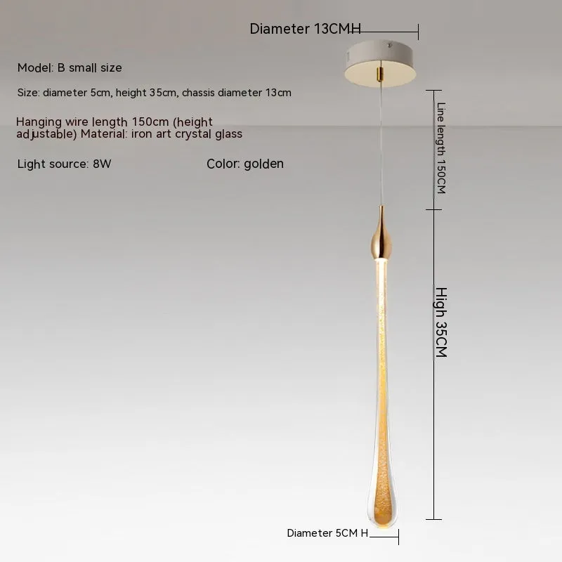 Drop-shaped glass chandelier ceiling lamp with crystal design, 600mm overall size, LED warm light option