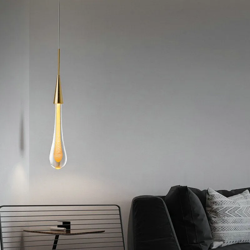 Drop-shaped glass chandelier ceiling lamp with crystal design, 600mm overall size, LED warm light option