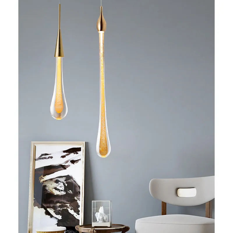 Drop-shaped glass chandelier ceiling lamp with crystal design, 600mm overall size, LED warm light option