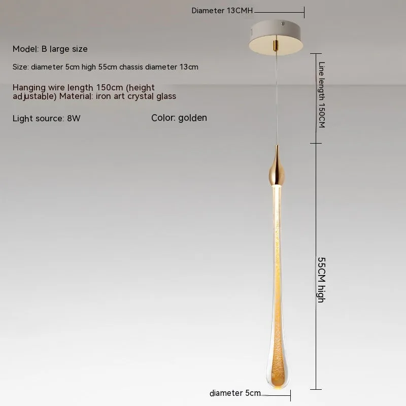 Drop-shaped glass chandelier ceiling lamp with crystal design, 600mm overall size, LED warm light option