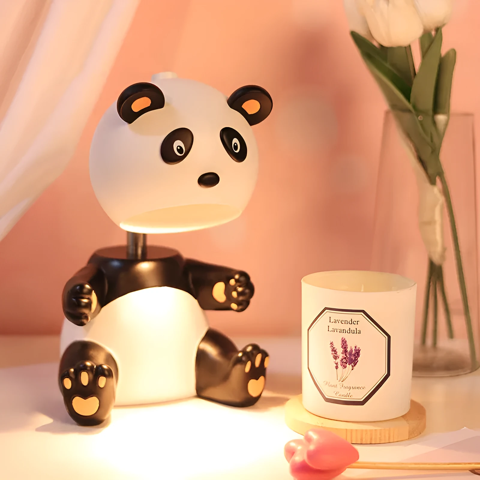 Panda shaped aromatherapy wax lamp with timer function as night light on table