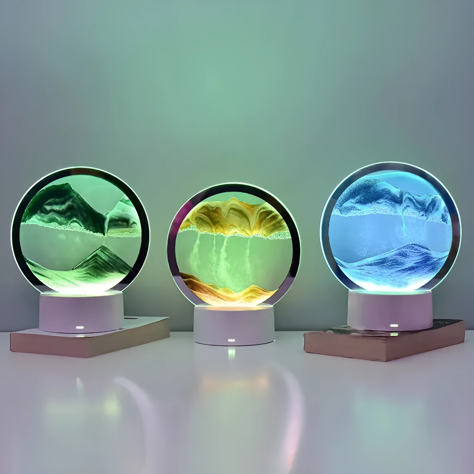 Creative decompression quicksand painting small USB night lamp in blue with moving sand, 160x185mm
