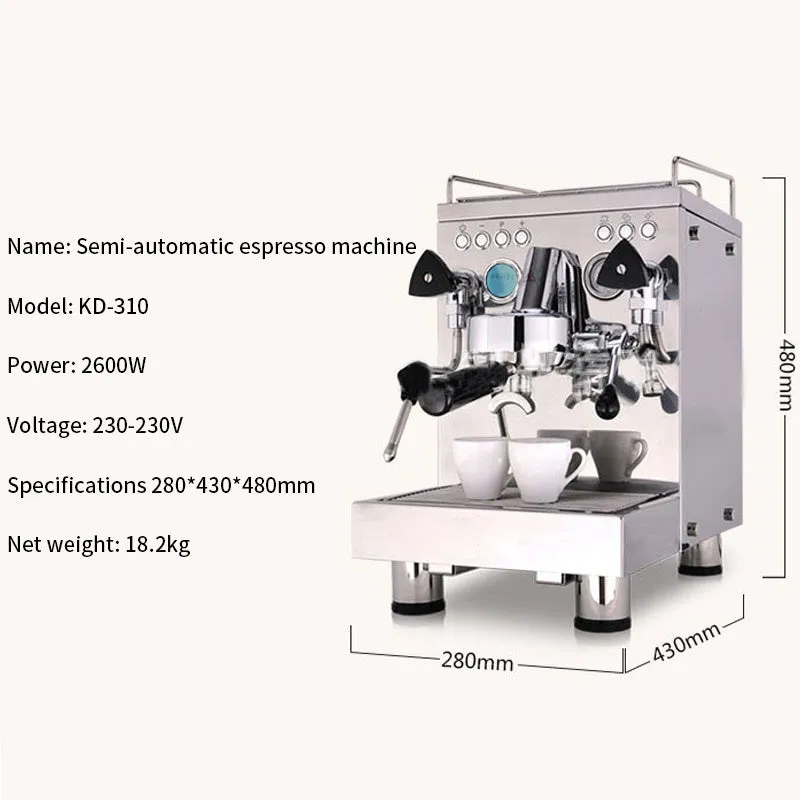 Full semi-automatic espresso machine in 310Single Coffee Maker colour with 2600W power and compact 280x430x480mm dimensions