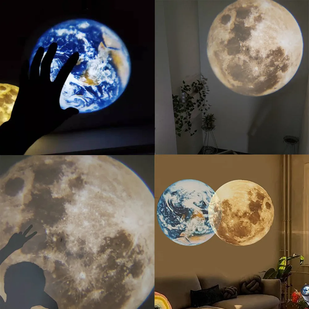 2 in 1 Earth and Moon star projector lamp with adjustable hose bracket on a table