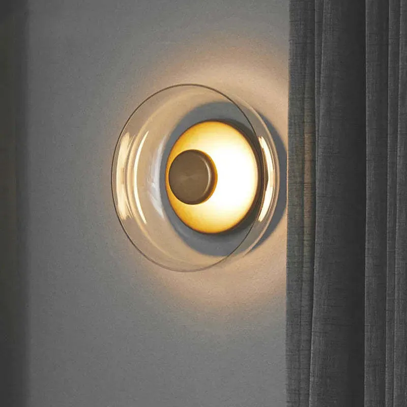 Glass shade wall lamp with iron frame in modern simplicity style for living room or study