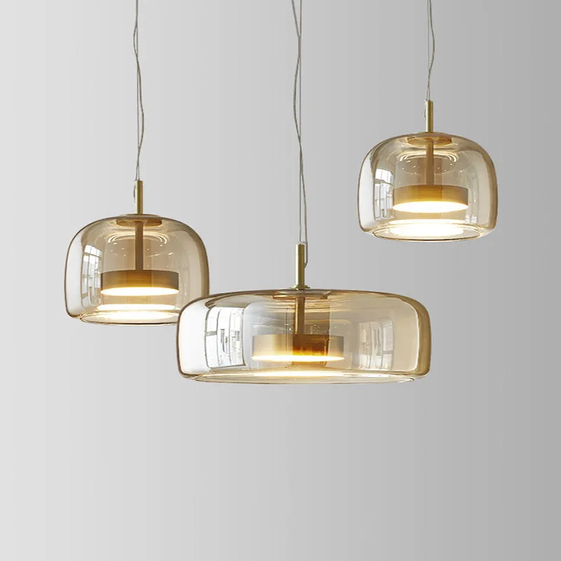 Single-head hanging glass pendant lamp with iron body, adjustable height 1.5m, clear shade, simple modern style