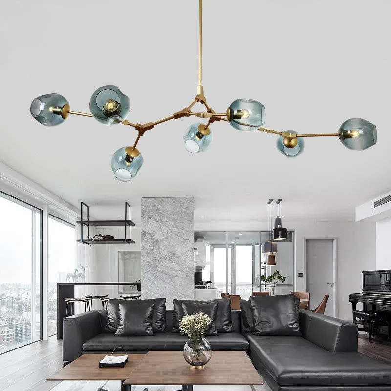 Nordic branch ceiling lamp with iron frame, glass shades, and integrated LED for dining room, bedroom, or living room