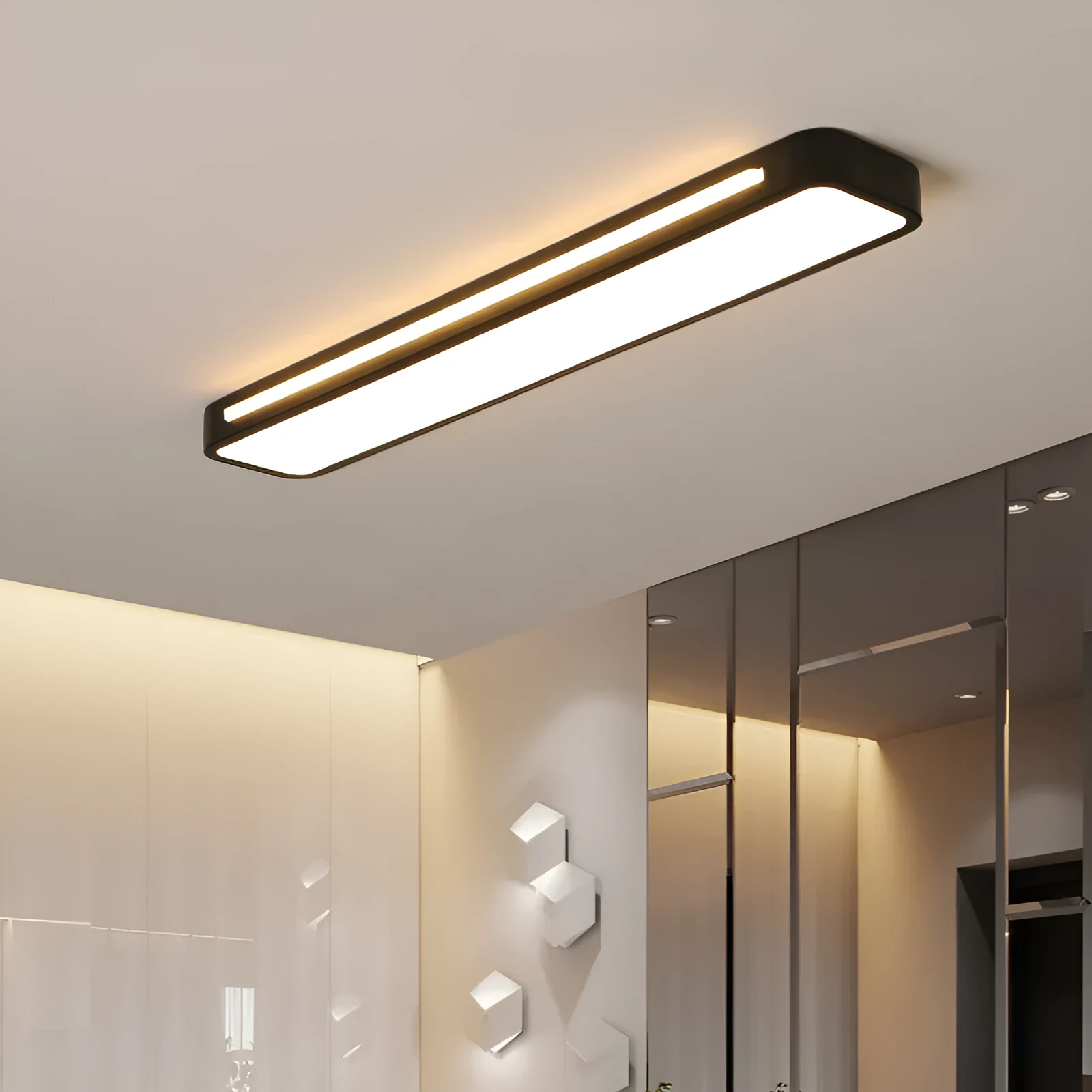 Nordic simple LED strip ceiling lamp in black aluminium and acrylic, 58x10CM size, for corridor or balcony