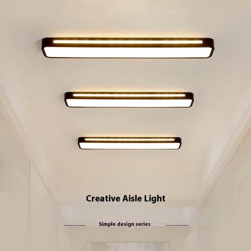 Nordic simple LED strip ceiling lamp in black aluminium and acrylic, 58x10CM size, for corridor or balcony