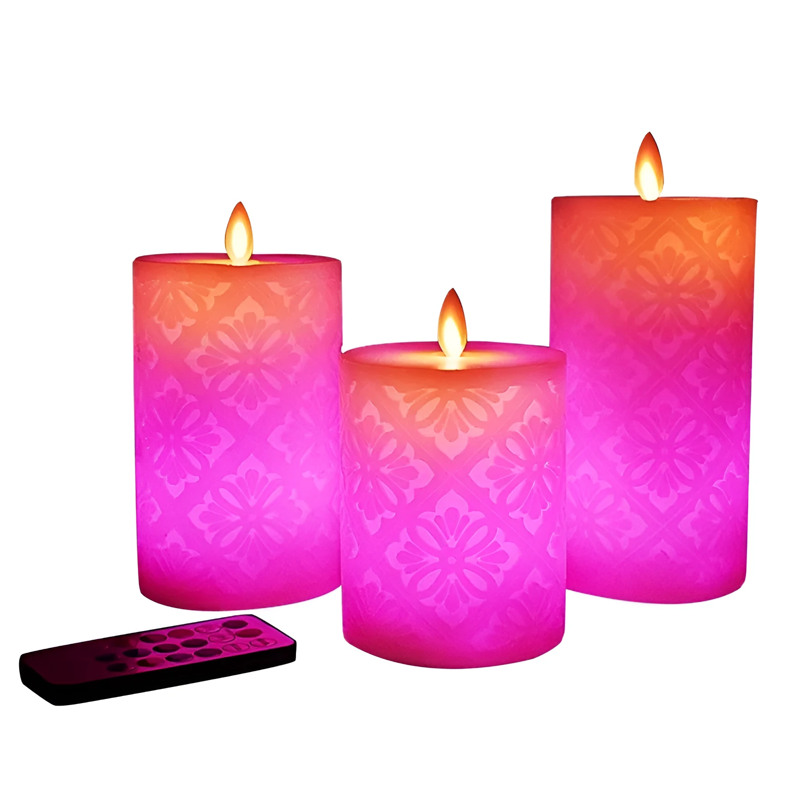 LED hollow pattern electronic candle decoration lamp in cylindrical paraffin wax, 8x15cm size