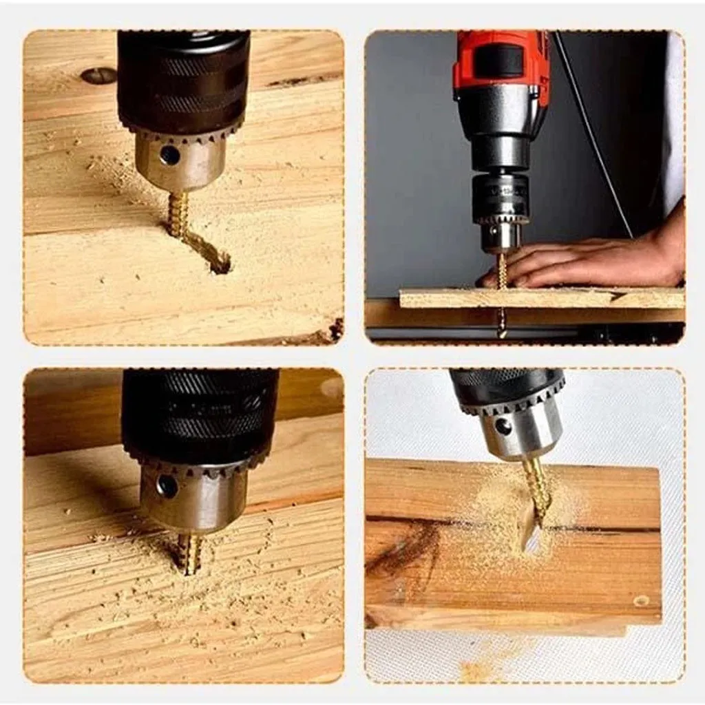 6-piece high-speed steel brad point woodworking drill set with sizes 3 to 8mm