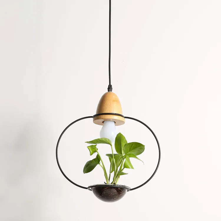 LED plant chandelier with three glass lampshades in black finish for living room ceiling