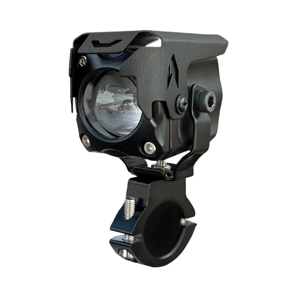 Motorcycle LED spotlight pair with wiring and mounting brackets for vehicle modification