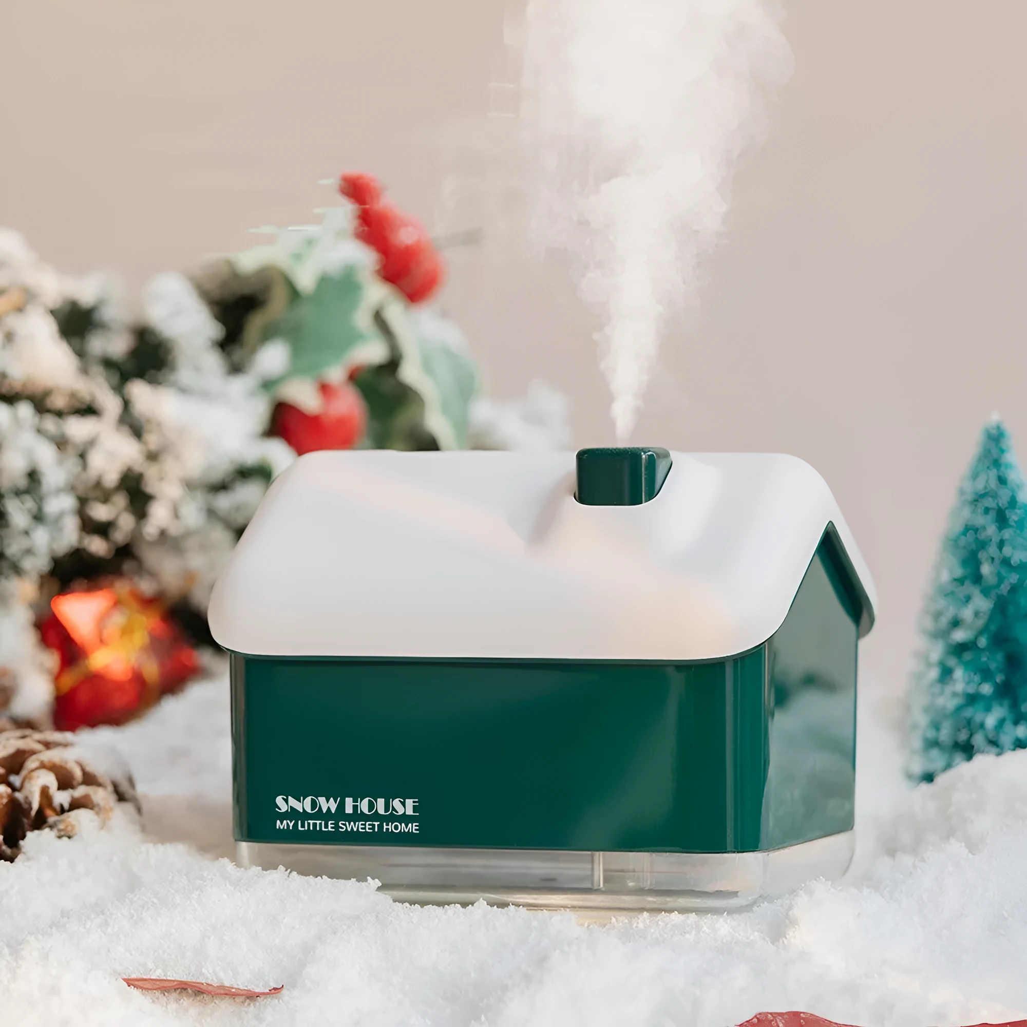 Mini igloo air humidifier in snow house shape with USB cable on desk