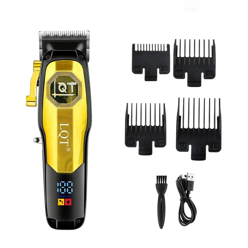 Rechargeable low noise electric hair clipper with washable blade in silver black gold colours