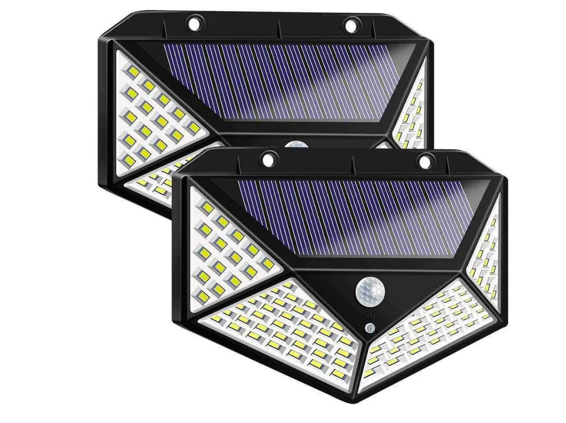 100LED solar PIR motion sensor wall lamp with 2200mAh battery and 120-degree sensor for outdoor courtyard lighting