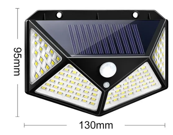 100LED solar PIR motion sensor wall lamp with 2200mAh battery and 120-degree sensor for outdoor courtyard lighting