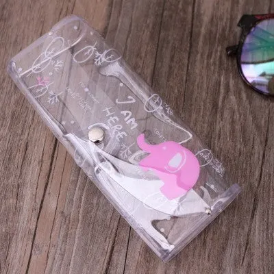 Silicone transparent glasses storage box in PVC with cartoon bear design, 15cm length