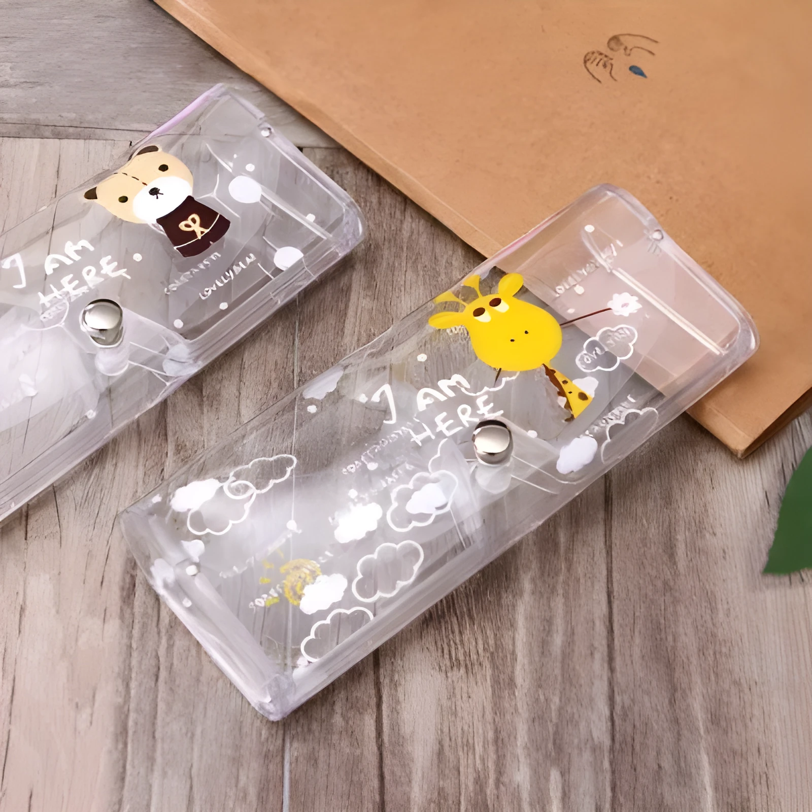 Silicone transparent glasses storage box in PVC with cartoon bear design, 15cm length