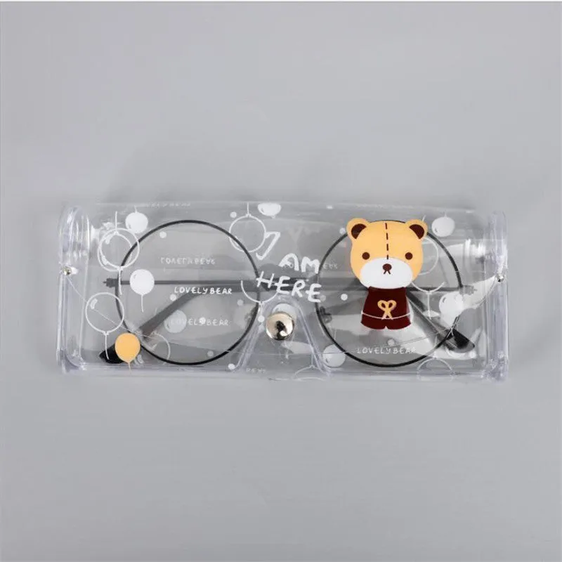 Silicone transparent glasses storage box in PVC with cartoon bear design, 15cm length
