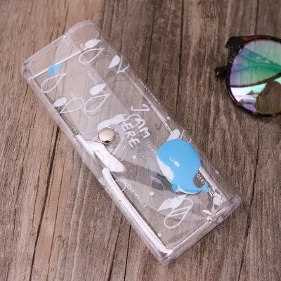 Silicone transparent glasses storage box in PVC with cartoon bear design, 15cm length