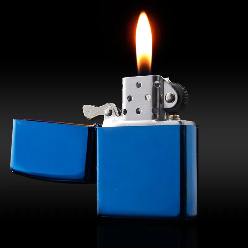 Bright chrome plate windproof metal kerosene lighter with modern simple design