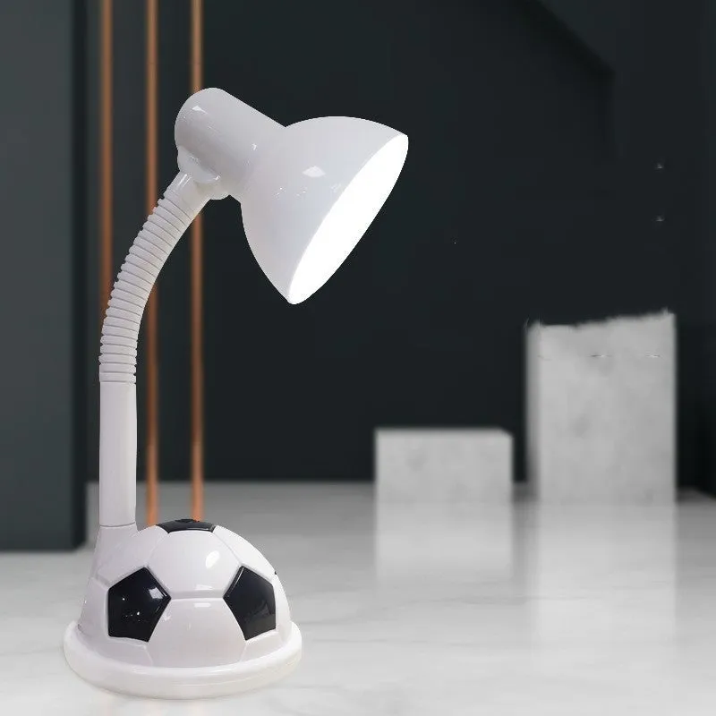 White ABS student desk lamp with flex neck and rectangular base on flat surface