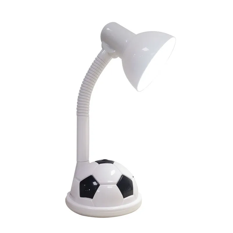 White ABS student desk lamp with flex neck and rectangular base on flat surface