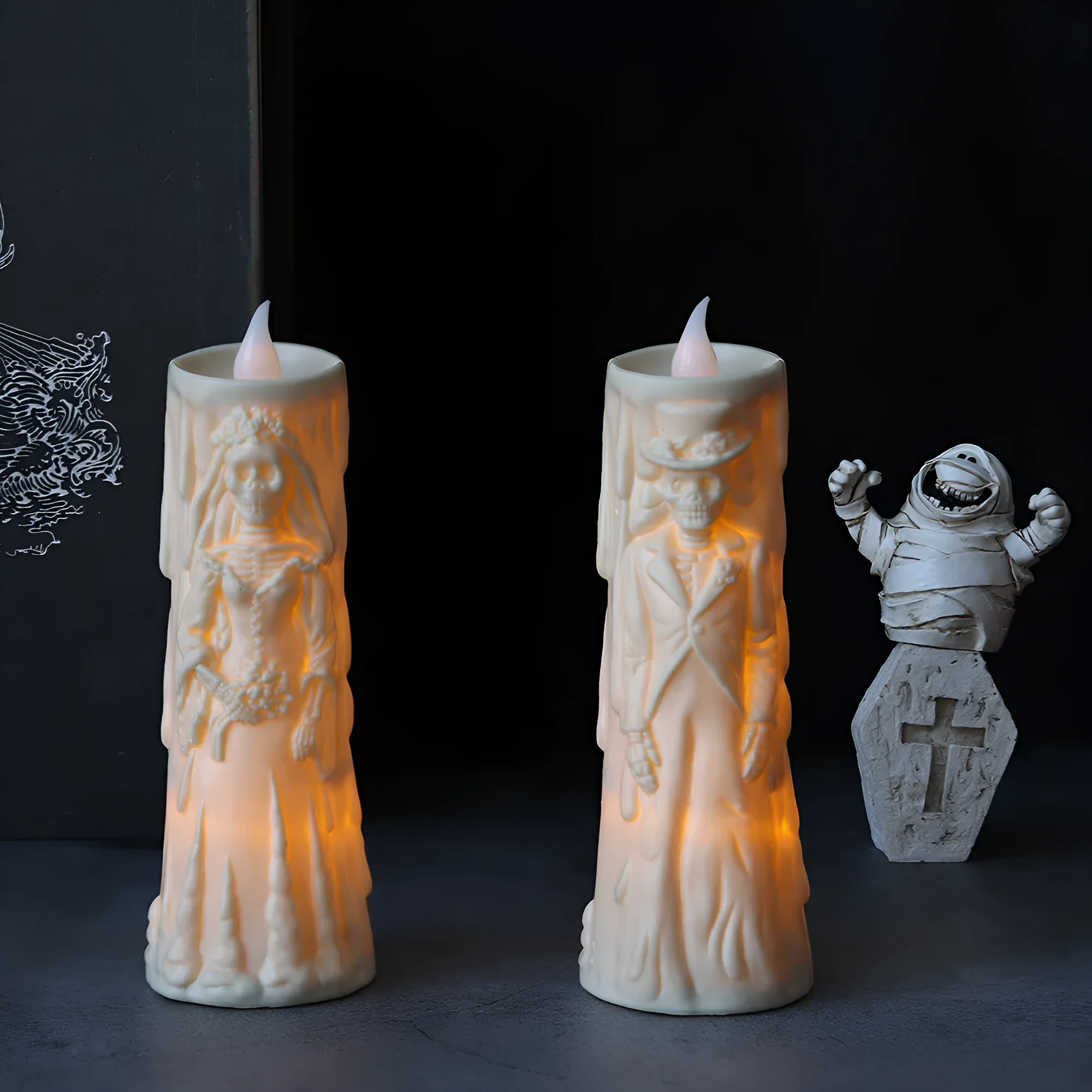 Halloween decoration ghost groom LED candle light in plastic with free size for spooky ambience
